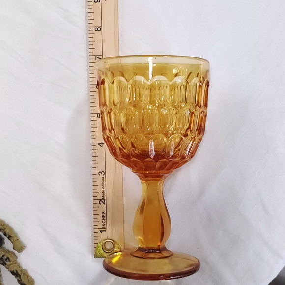 VINTAGE Fenton Amber Thumbprint Pattern Footed 6‎ 3/8" Goblet Glass 8oz - Picture 7 of 7